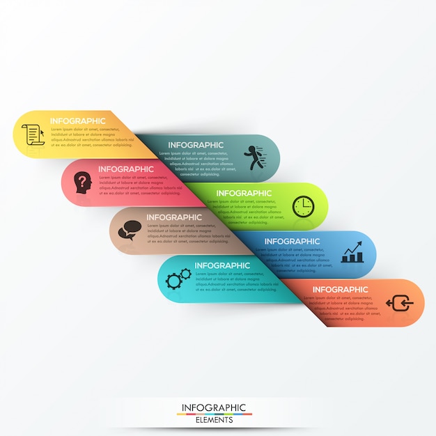Infographic schablone der wahl 3d mit 8 papierfarbbändern
