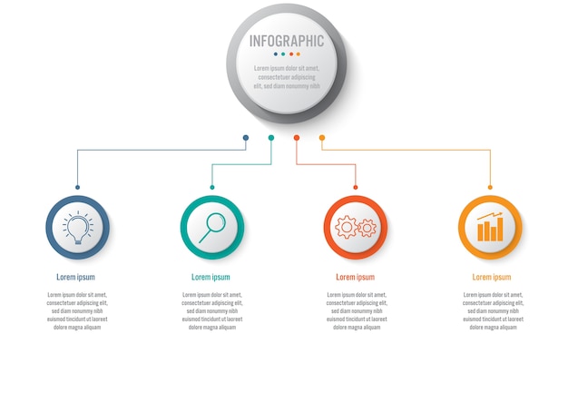 Infographic schablone des geschäfts mit kreisform mit 4 wahlen