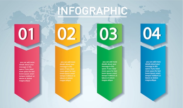 Infographic schablone des pfeiles mit 4 wahlen