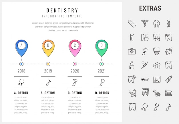 Infographic schablone, elemente und ikonen der zahnheilkunde