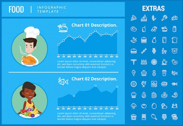 Infographic schablone, elemente und ikonen des lebensmittels