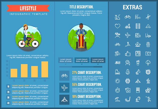 Infographic schablone, elemente und ikonen des lebensstils