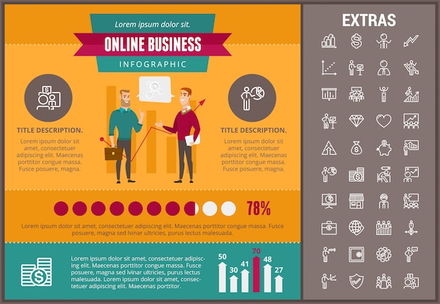 Infographic schablone und elemente des online-geschäfts