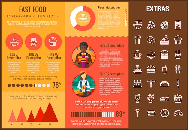 Infographic schablone und ikonen des schnellimbisses eingestellt