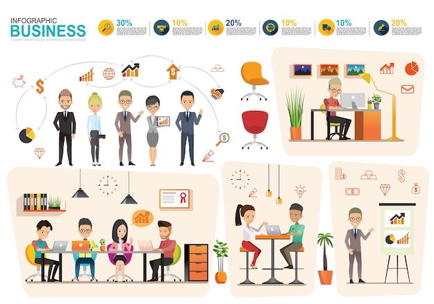 Vektor infographics stellte mit effektiver geschäftsplanung und woking ein