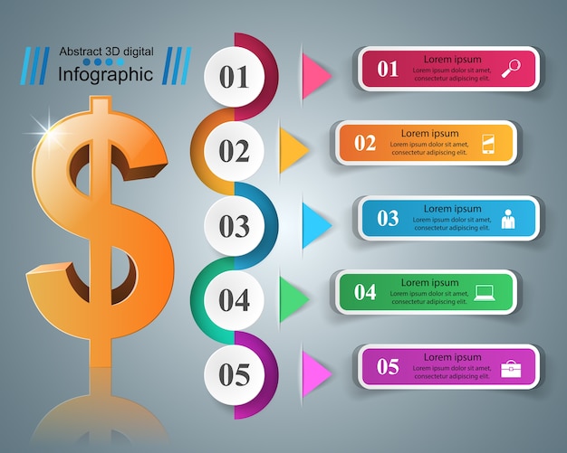 Infographik 3d-design. dollar-symbol.