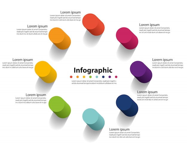 Infographik 8-stufen-präsentation, infographik linearer kreis