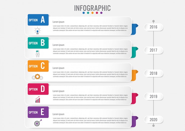 Infographik beschriftung vorlage für unternehmen mit 5 optionen