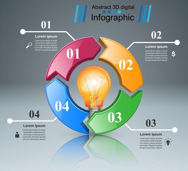 Infographik Design. Glühbirne, Lichtikone.
