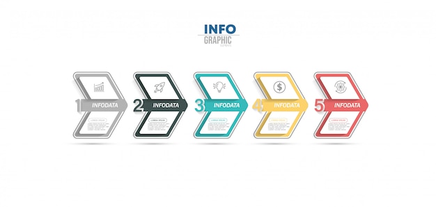 Infographik element mit 5 optionen oder schritten. kann für prozess, präsentation, diagramm, workflow-layout, infografik, webdesign verwendet werden.