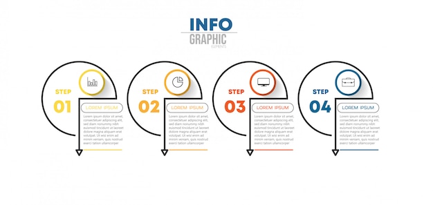 Infographik element mit symbolen und 4 optionen oder schritte. kann für prozess, präsentation, diagramm, workflow-layout und infografik verwendet werden