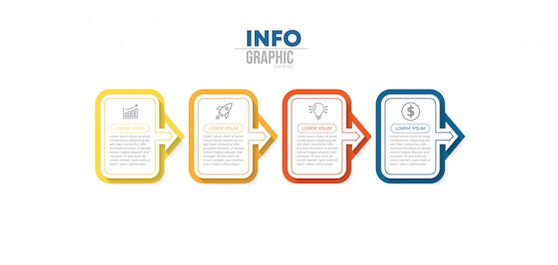 Infographik element mit symbolen und 4 optionen oder schritte