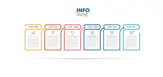 Infographik element mit symbolen und 6 optionen oder schritte