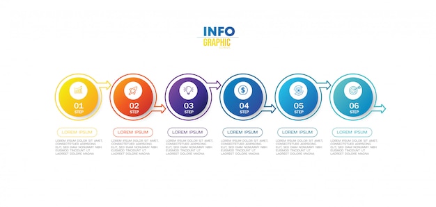 Infographik element mit symbolen und 6 optionen oder schritte