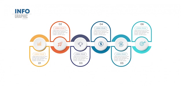 Infographik element mit symbolen und 6 optionen oder schritte