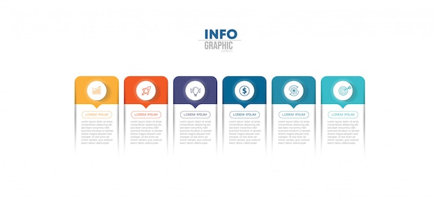 Infographik element mit symbolen und 6 optionen oder schritte.