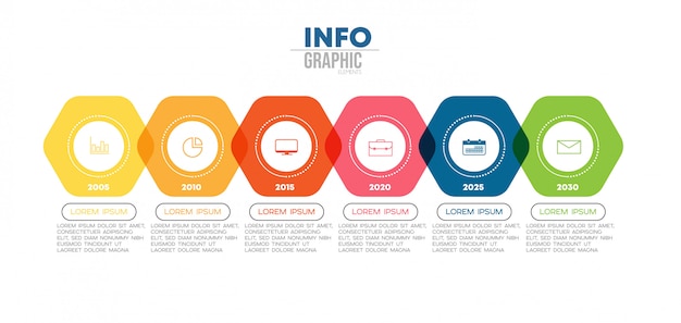 Infographik element mit symbolen und 6 optionen oder schritte.