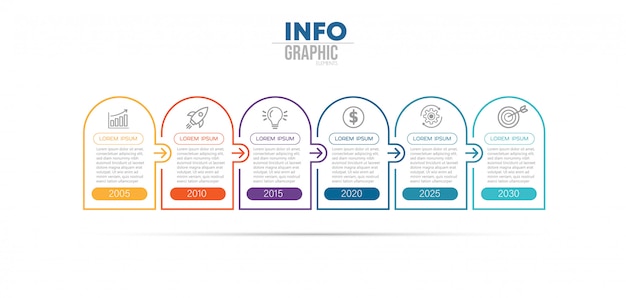 Infographik element mit symbolen und 6 optionen oder schritte