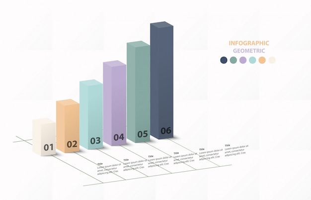 Infographik sechs balkendiagramm für geschäftskonzept. blaue farbe hintergrund.