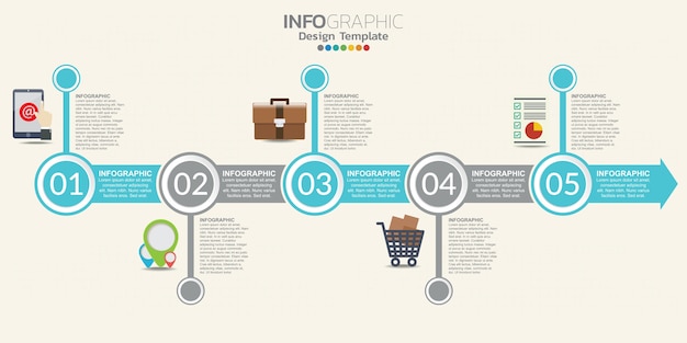 Infographik timeline template design mit 6 farboptionen