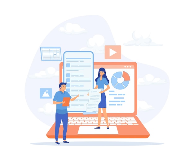 Informationserfassungs- und -analysekonzept Management-Informationssystem Dokumentenmanagement Soft Big Data Jobsharing online flacher Vektor moderne Illustration