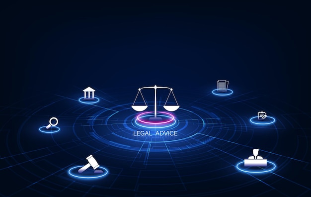 Informationstechnologie internet digital justice law arbeitsrecht rechtsanwalt legal business concept. vektor-illustration