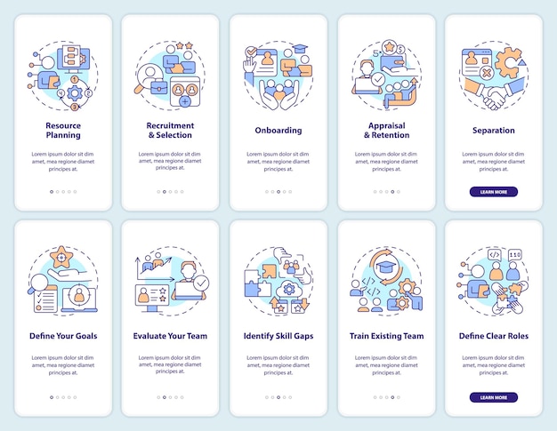 Informationstechnologie-Personal beim Onboarding mobiler App-Bildschirme eingestellt