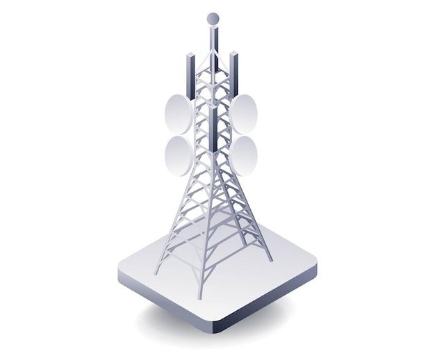 Vektor informationstechnologienetzwerkturmkonzept flache isometrische 3d-illustration