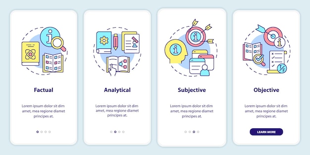 Informationstypen beim onboarding des bildschirms der mobilen app