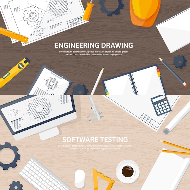 Vektor ingenieur- und architekturvektorillustration, zeichnung und bauprojekt