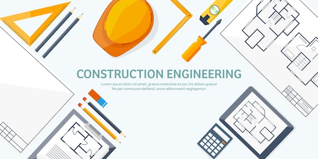 Ingenieur- und Architekturvektorillustrationszeichnung und Bauarchitekturprojekt