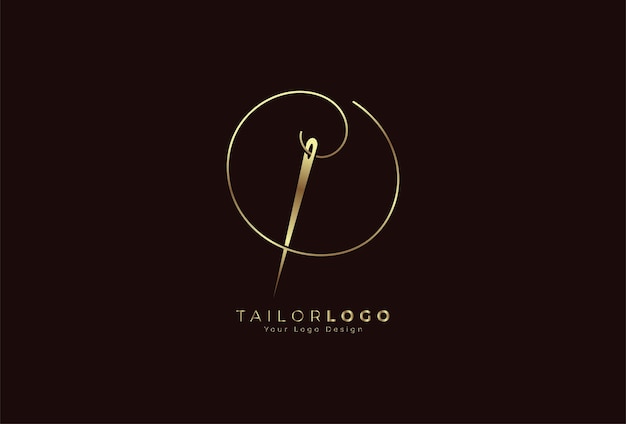 Initial O Tailor Logo Buchstabe O aus Faden und Nadel mit goldfarbenem Linienstil