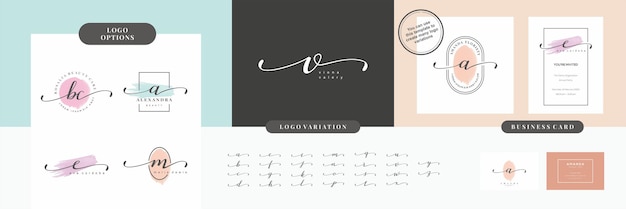 Initialen-buchstaben-alphabet-aquarell-logo-branding-set-sammlung, feminine logo-design-vorlage