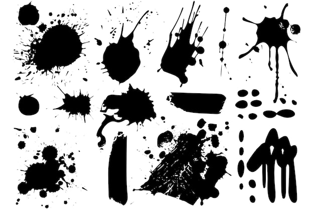 Ink Splatter Vector Set Abstract Splash und Spatter Muster in Schwarz-Weiß