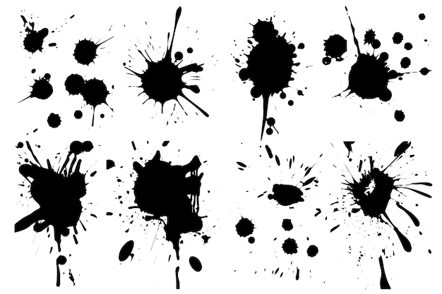 Ink Splatter Vector Set von Grunge-Flecken und Flecken in Schwarz-Weiß