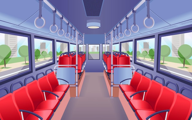 Innenansicht des Busses. Leerer Businnenraum. Vektor-Illustration.