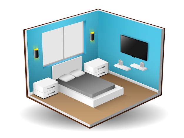 Vektor innenisometrisch der innenarchitektur des modernen schlafzimmers