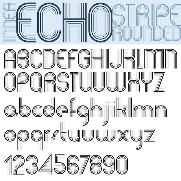 Vektor inner echo retro-gestreifte, abgerundete schriftart