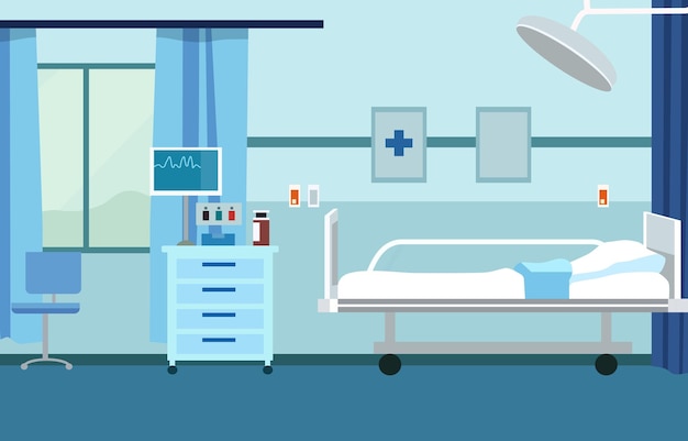 Innere Landschaft eines Krankenhaus-Krankenhauses mit Bett und medizinischen Geräten