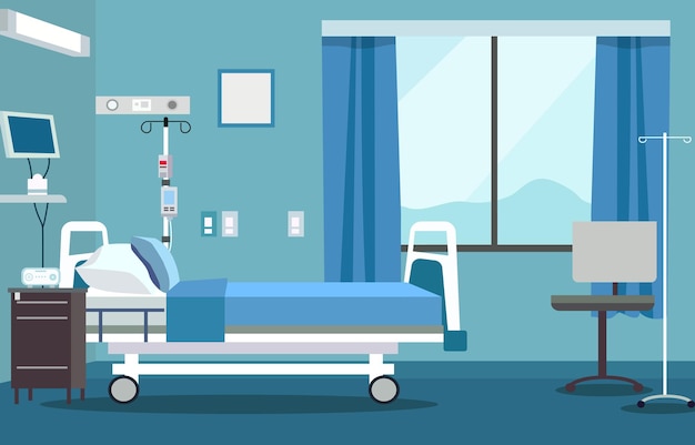 Innere Landschaft eines Krankenhaus-Krankenhauses mit Bett und medizinischen Geräten