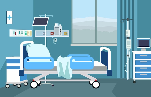 Innere Landschaft eines Krankenhaus-Krankenhauses mit Bett und medizinischen Geräten