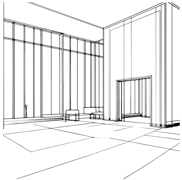 Vektor innere wohnzimmer-linienkunst minimalismus