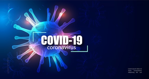 Inschrift coronavirus covid-19 auf dunklem hintergrund. neuartiges coronavirus covid-19