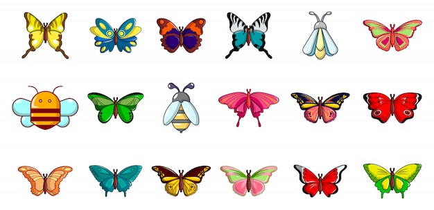 Insekten-icon-set. karikatursatz der insektenvektor-ikonensammlung lokalisiert