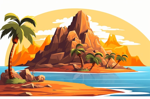 Insel Clipart mit Palmen und Felsen