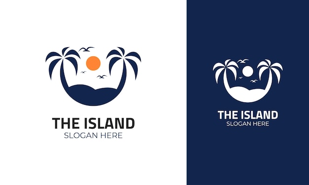Insel-logo-design mit dem sommerstrandkonzept und tropisch