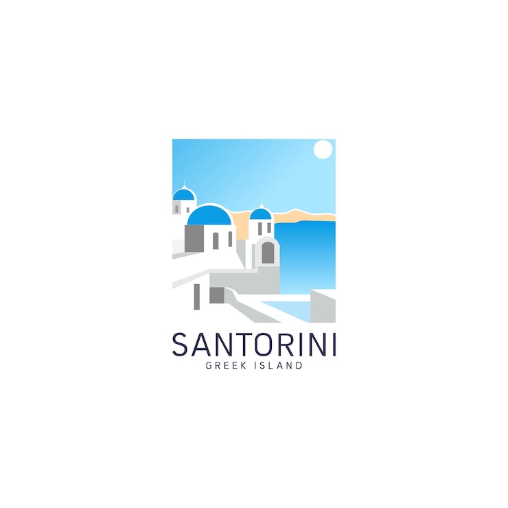 Vektor insel santorini elegante blaue griechische dorflandschaft logo illustration