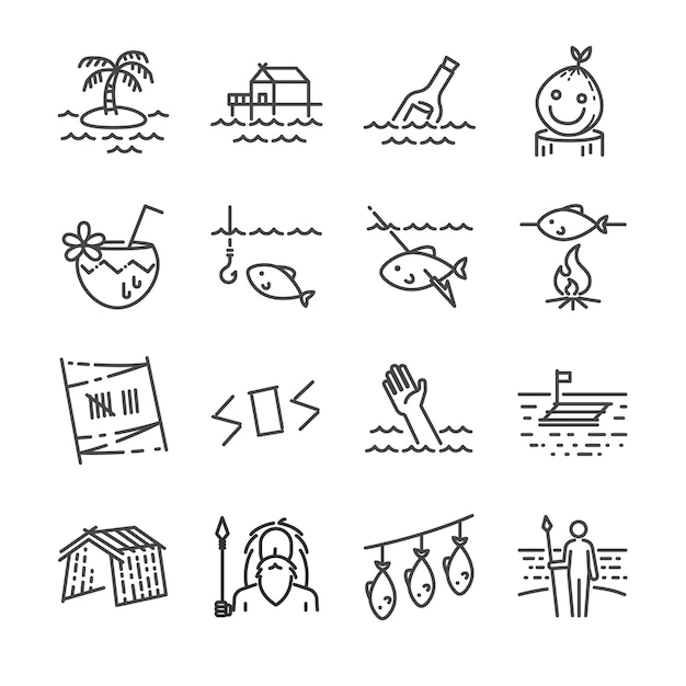 Insel-survival-linie-icon-set.