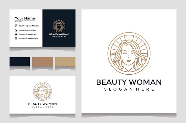 Inspiration. feminine schönheit frau logo design-vorlage mit strichzeichnungen stil und visitenkarte design