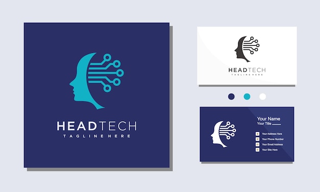 Vektor inspiration für das design von digitalen abstrakten tech-logos mit menschlichem kopf